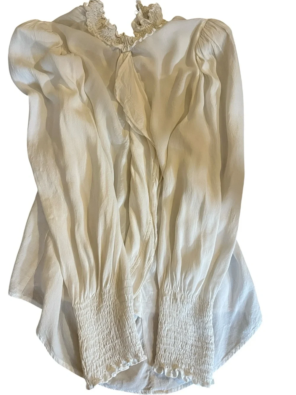 Zara Cream Ruffle Neck Long-Sleeve Blouse Size Small